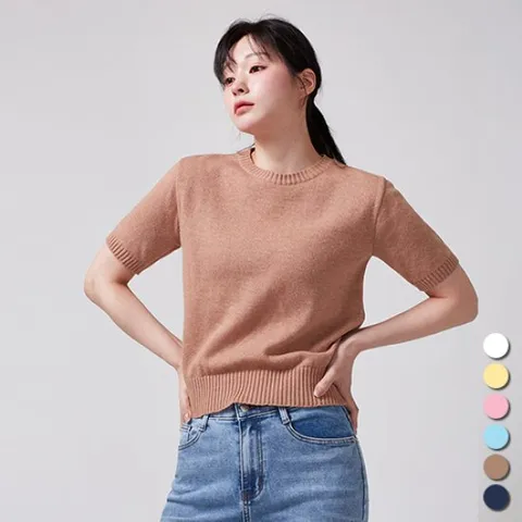 [유니제이] 캔디 라운드 반팔 니트