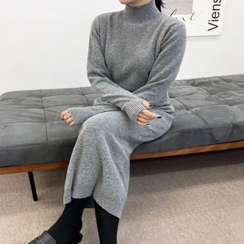 스커트 치마 니트 set 그레이 목폴라 데일리 5072 여성