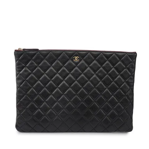 (명품) 샤넬 블랙 캐비어 클래식 금장 라지 클러치