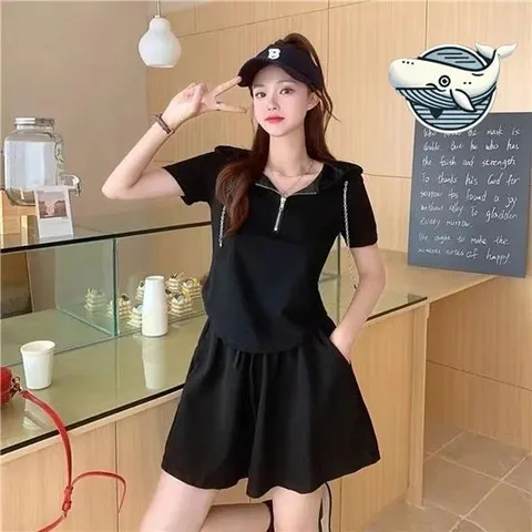 여름 트레이닝세트 반집업 여성 치마바지