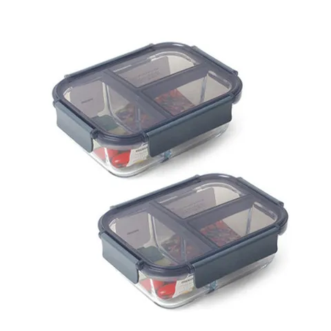 모드니 오븐글라스 밀폐용기 직사각 3칸 1040ml-2개
