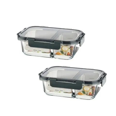 모드니 오븐글라스 밀폐용기 직사각 2칸 860ml-2개