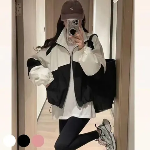 바람막이 봄점퍼 자켓 아우터 크롭한 기장 얇은 소재 패션 배색