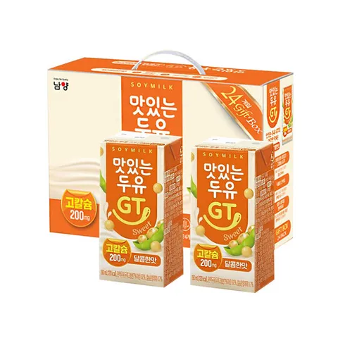 맛있는 두유 GT 고칼슘 달콤한맛 190ml x 24팩 팩두유 멸균두유