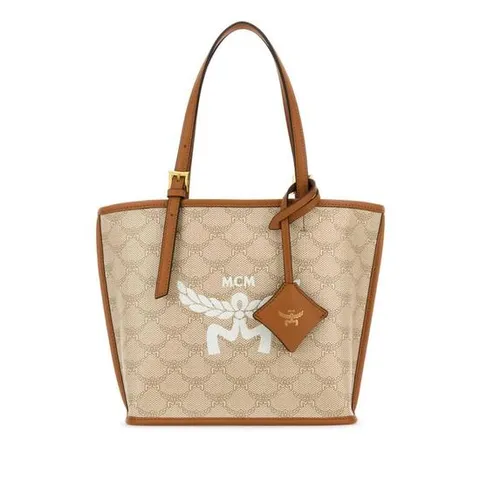 엠씨엠 여성 베이지 미니 캔버스 프린티드 쇼퍼백 MWPESAC02 I9