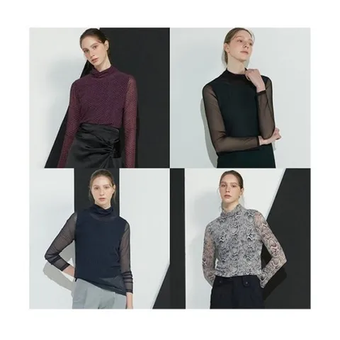 태그 튤 스카프 블라우스 4종세트