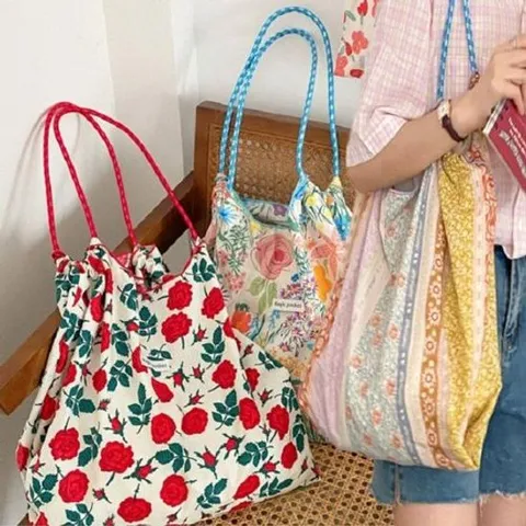 에코백 캔버스백 천가방 앙상블 빈티지 로프 플라워 가방 숄더