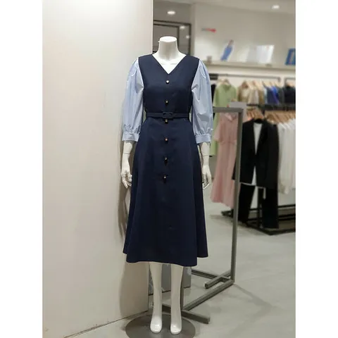 [KL][KL] 소매 배색 A 라인 원피스 KWOPOH0100 (P003250519)