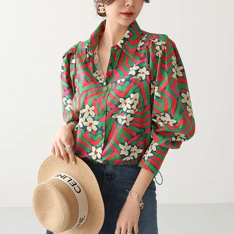 [피핀] 49669 플라워 퍼프 블라우스