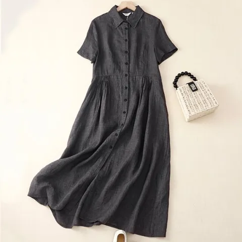 [블랙퀸] 이위튼 셔츠형 반팔 원피스 blk003399