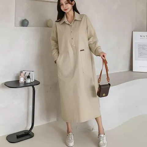 탄탄면 박스 피케 워크 빅사이즈 셔츠원피스 봄김팔