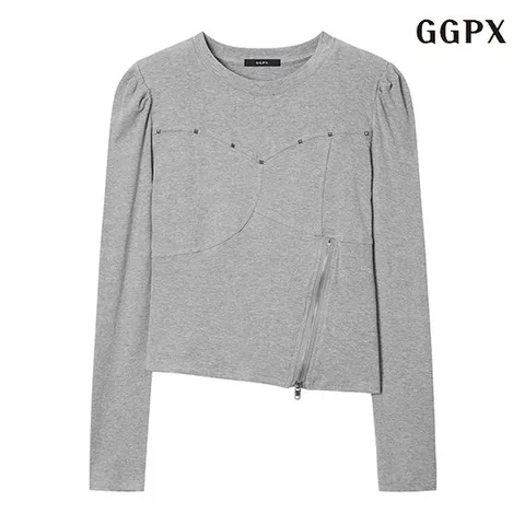 [GGPX]큐빅 집업 퍼프 티셔츠 (GPALW011D)