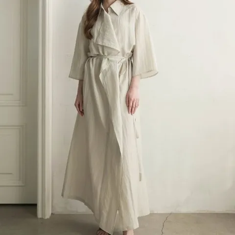 [미라클세븐]빅카라 칠부통소매 루즈핏 프릴 로브원피스 셔츠핏