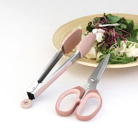 우디핑크 다용도 주방가위 실리콘 집게 세트