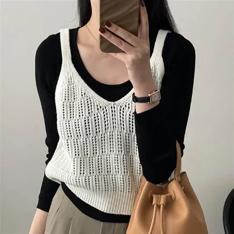니트 뷔스티에 레이어드 그물 여자 여름 민소매 조끼