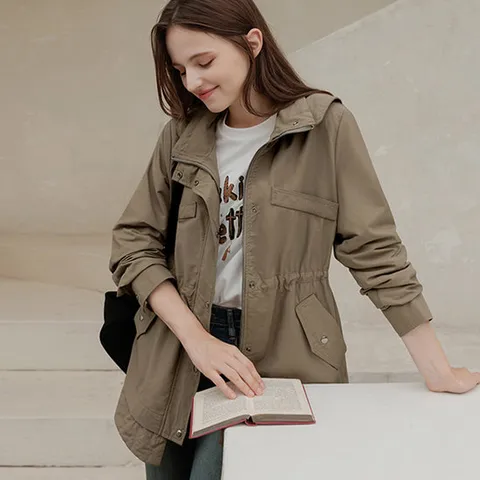 [뮤즈린] 온프 후드 스트링 야상점퍼