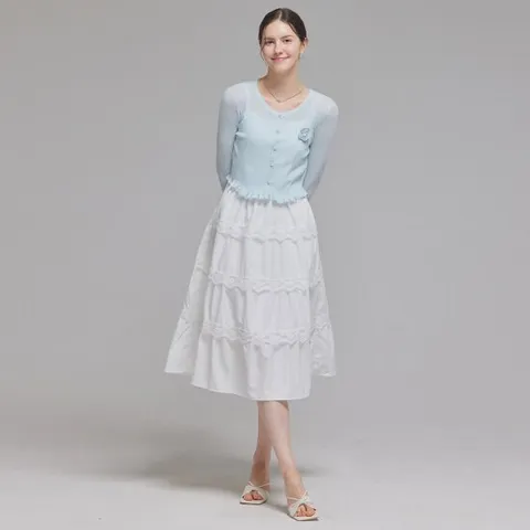 [ 롯데백화점 ]FOCUS  레이스 티어드 원피스+가디건 세트 PBINF5M1OP3091