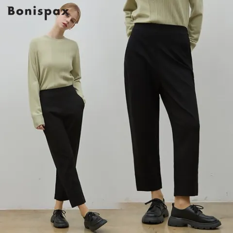 보니스팍스 여유로운 뒷밴딩 세미 배기 팬츠