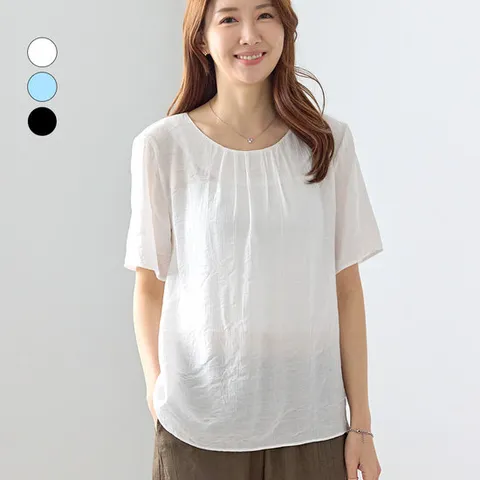 여성 여름 반팔 인견 블라우스 빅사이즈 루즈핏 블라우스 반팔티