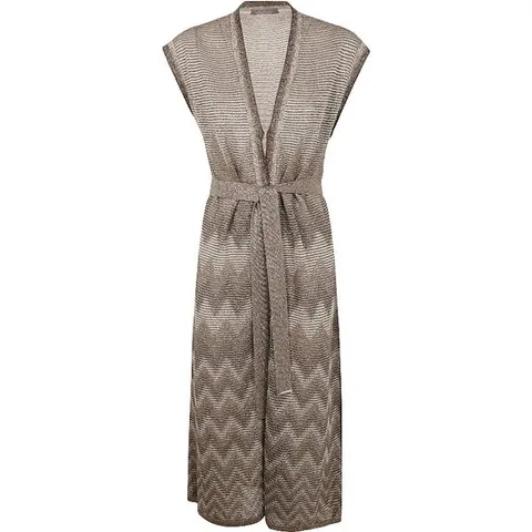 디익스테리어 벨티드 오픈 프론트 슬리브리스 니트 웨이스트코