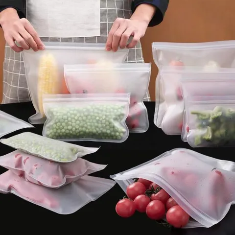 생활만렙 [체험특가] 다회용 에코 지퍼백 특대3+대3+중3+소3 (총12개) 식품 저장팩