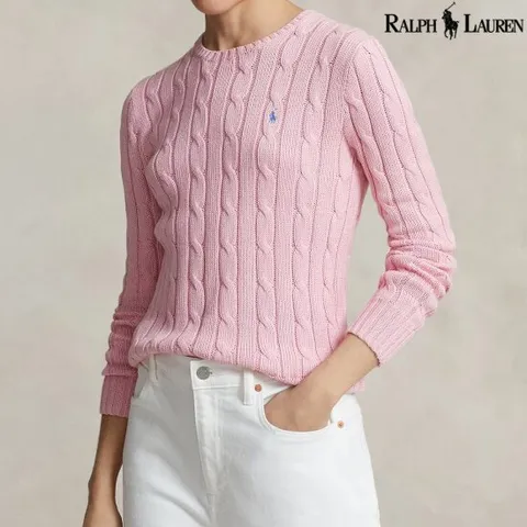 폴로랄프로렌 여성 코튼 케이블 니트 스웨터 핑크 211891640-004