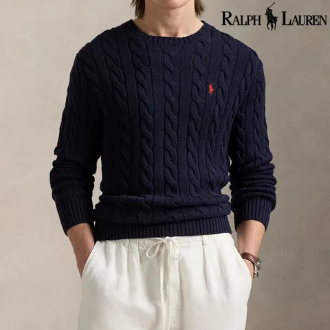 폴로랄프로렌 남성 코튼 케이블 니트 스웨터 네이비 710775885-001