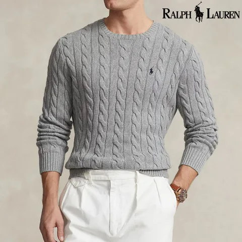 폴로랄프로렌 남성 코튼 케이블 니트 스웨터 그레이 710775885-013