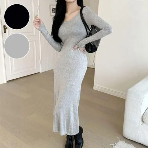 원피스 OPS 드레스 긴팔 롱 꾸안꾸 면 슬립 기본 홈드레스 봄 가