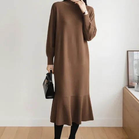 [SALE] 여성 겨울 반목 단플레어 니트원피스 드레스