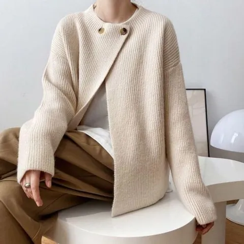 가디건 카디건 CD 골지 랩 여자 유니크 투버튼 트랜디 니트