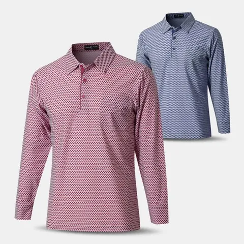 [아즈바이]중년 남성 시원한 나염 긴팔 카라티 YDA10 봄 여름