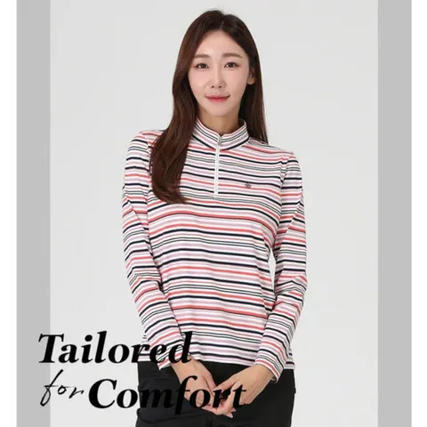 [피에이티]여성 스트라이프 목크넥 티셔츠 1K25431_HDD