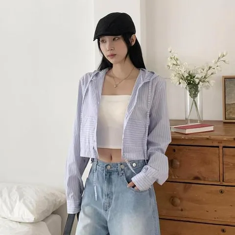 [다잇템]여자 면혼방 후디 단가라 탱크 스포티 셔츠