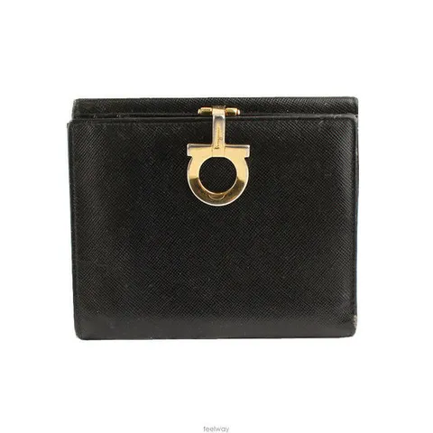 (명품) 페라가모 블랙 금장 간치니 반지갑