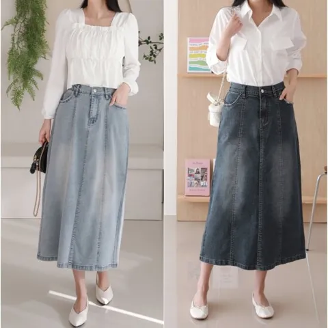 (M~XL) 랄라모션 워싱절개 롱데님스커트 청치마 mb005