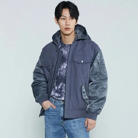 [ 롯데백화점 ][버커루]남성 코튼 배색 아웃포켓 점퍼 B231JP340P