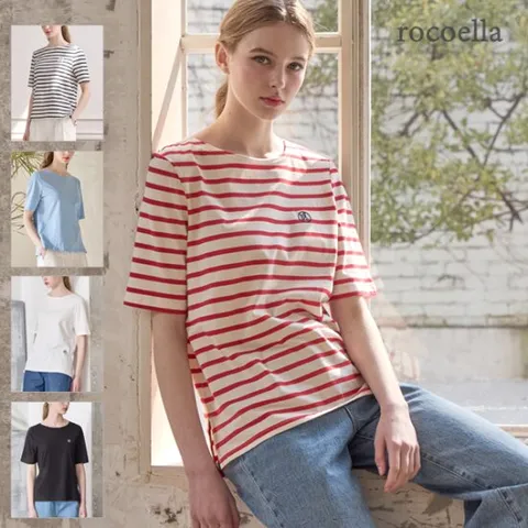 로코엘라 바이썸 스트라이프 로고 자수 티셔츠 5종택1