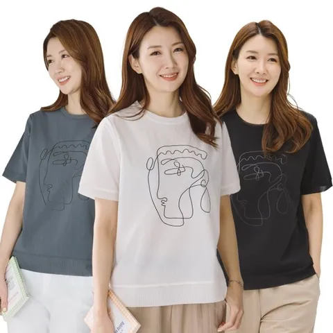 이브바바 여름 쿨 인견 아이스 데코 라운드 반팔 티셔츠 중년여성 엄마 옷