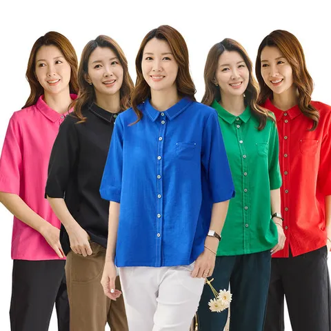 이브바바 여름 쿨 인견 스티치 5부 카라 셔츠 블라우스 중년여성 엄마 옷