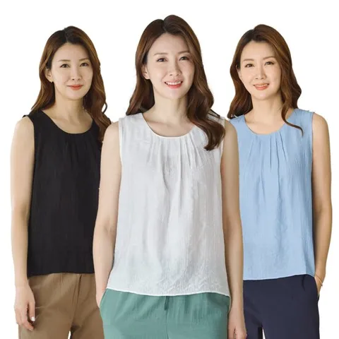 이브바바 여름 쿨 인견 링클 민소매 나시 블라우스 중년여성 엄마 옷