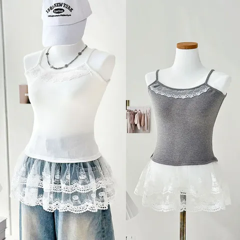 로맨틱 무드 레이스 레이어드 프릴 롱나시 이너