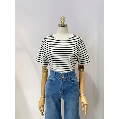 [ 현대백화점 ]올리브데올리브 (OW5ME215) 스트라이프 라운드넥 반팔 티셔츠 OLIVE  DES  OLIVE