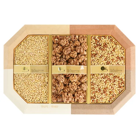 Fresh 일성영농조합법인 팔각 견과 선물세트 3호 (통호두+백잣+황잣) 보자기포장