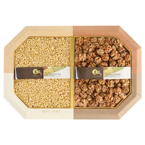 Fresh 일성영농조합법인 팔각 견과 선물세트 1호 (통호두+백잣) 보자기포장