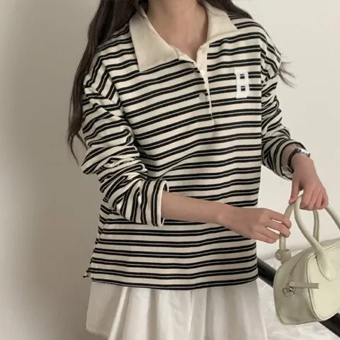[제이0][제이0]코비 단가라 스트라이프 단가라 긴팔 티셔츠