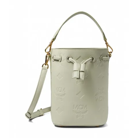 엠씨엠 자수 모노그램 가죽 드로스트링 중형 알팔파