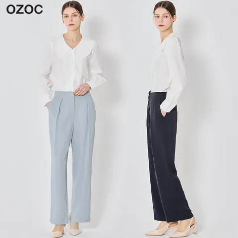 오조크(OZOC) 스르르 흐르는핏 원턱 뒷밴딩 슬랙스