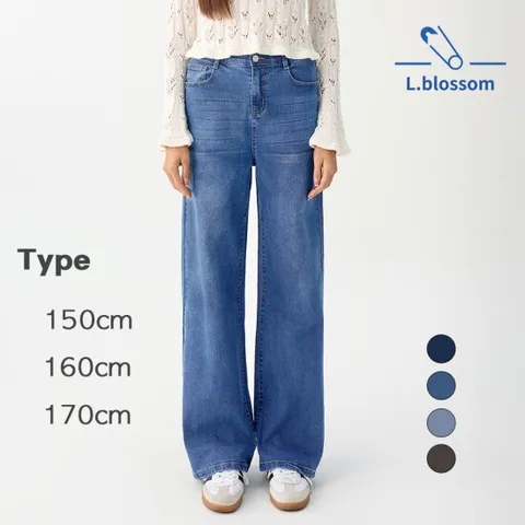 엘블로썸 여성 스판 와이드 허리편한 히든밴드 청바지 (3단기장 키별)