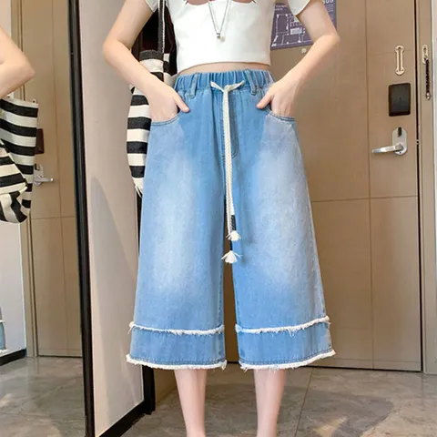 나바바 / NP341 산뜻 트렌디 컷팅 와이드 데님 7부 팬츠